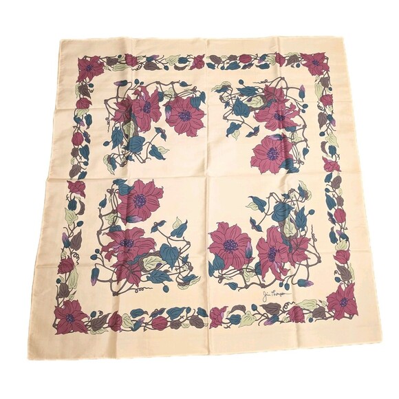 Jim Thompson Accessories - Jim Thompson Flower Thai Silk Scarf Vintage (34.5 x 34.5) Ivory Multi Color